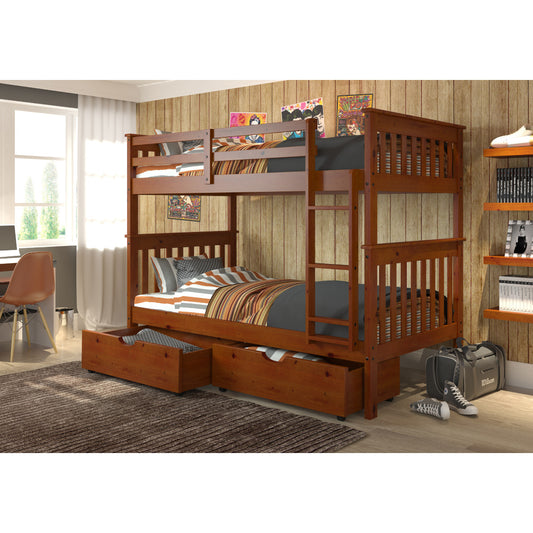 TWIN/TWIN MISSION BUNK BED WITH UNDER BED DRAWERS IN LIGHT ESPRESSO FINISH