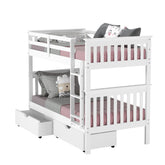 TWIN/TWIN MISSION BUNK BED WITH DUAL UNDERBED DRAWERS WHITE FINISH