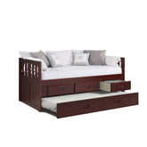 TWIN MISSION CAPTAINS BED WITH 3 DRAWER STORAGE AND TWIN TRUNDLE IN MERLOT FINISH