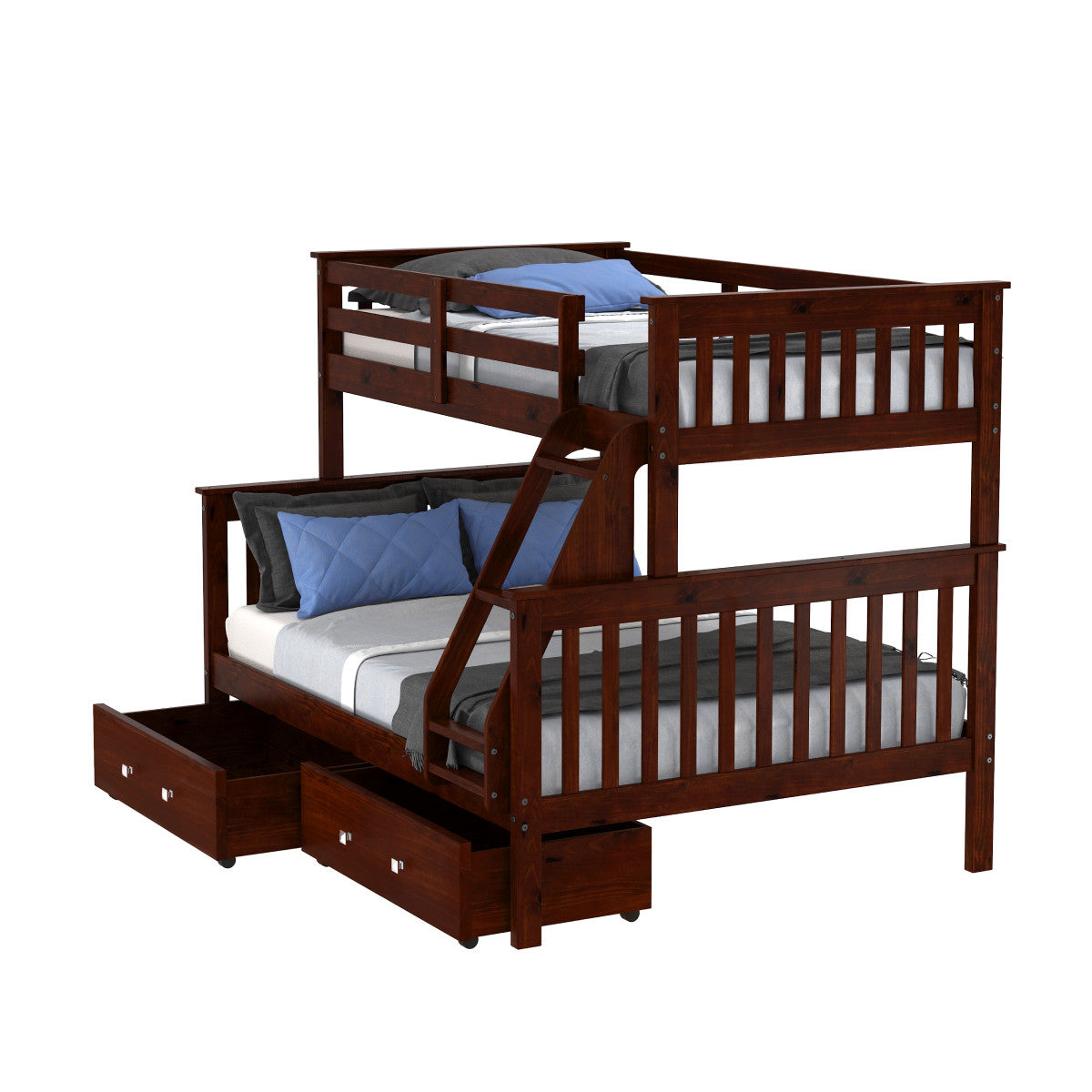 TWIN/FULL MISSION BUNK BED W/DUAL UNDER BED DRAWERS IN DARK CAPPUCCINO FINISH