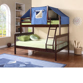 TWIN/FULL MISSION BUNK BED W/BLUE BUNK BED TENT KIT IN DARK CAPPUCCINO FINISH