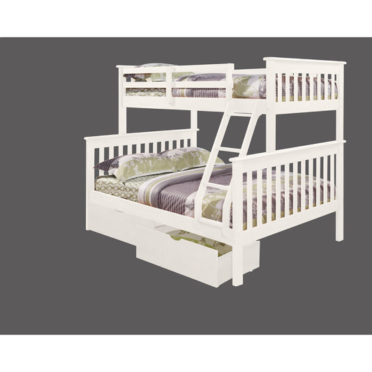 TWIN/FULL MISSION BUNK BED W/DUAL UNDER BED DRAWERS IN WHITE FINISH