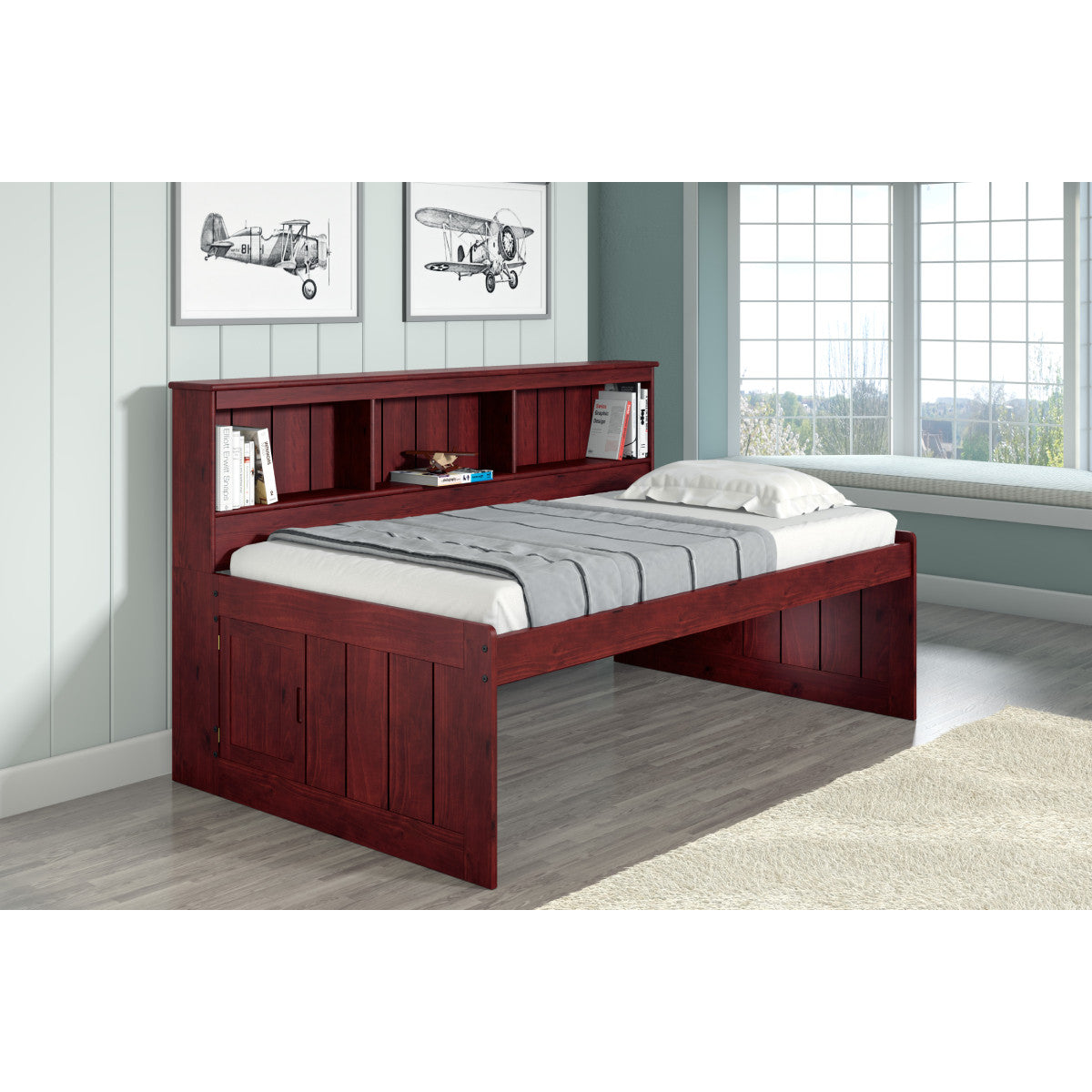 TWIN DAYBED BOOKCASE BED MERLOT