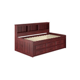 TWIN DAYBED BOOKCASE CAPTAINS BED WITH 6 DRAWER UNDER BED STORAGE IN MERLOT FINISH