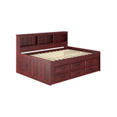 FULL DAYBED BOOKCASE CAPTAINS BED WITH 6 DRAWER UNDER BED STORAGE IN MERLOT FINISH