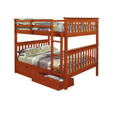 FULL/FULL MISSION BUNK BED WITH DUAL UNDERBED DRAWERS LIGHT ESPRESSO FINISH