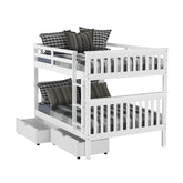 FULL/FULL MISSION BUNK BED WITH DUAL UNDERBED DRAWERS WHITE FINISH