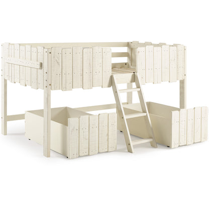 TWIN PICKET FENCE LOW LOFT W/DRAWERS RUSTIC SAND