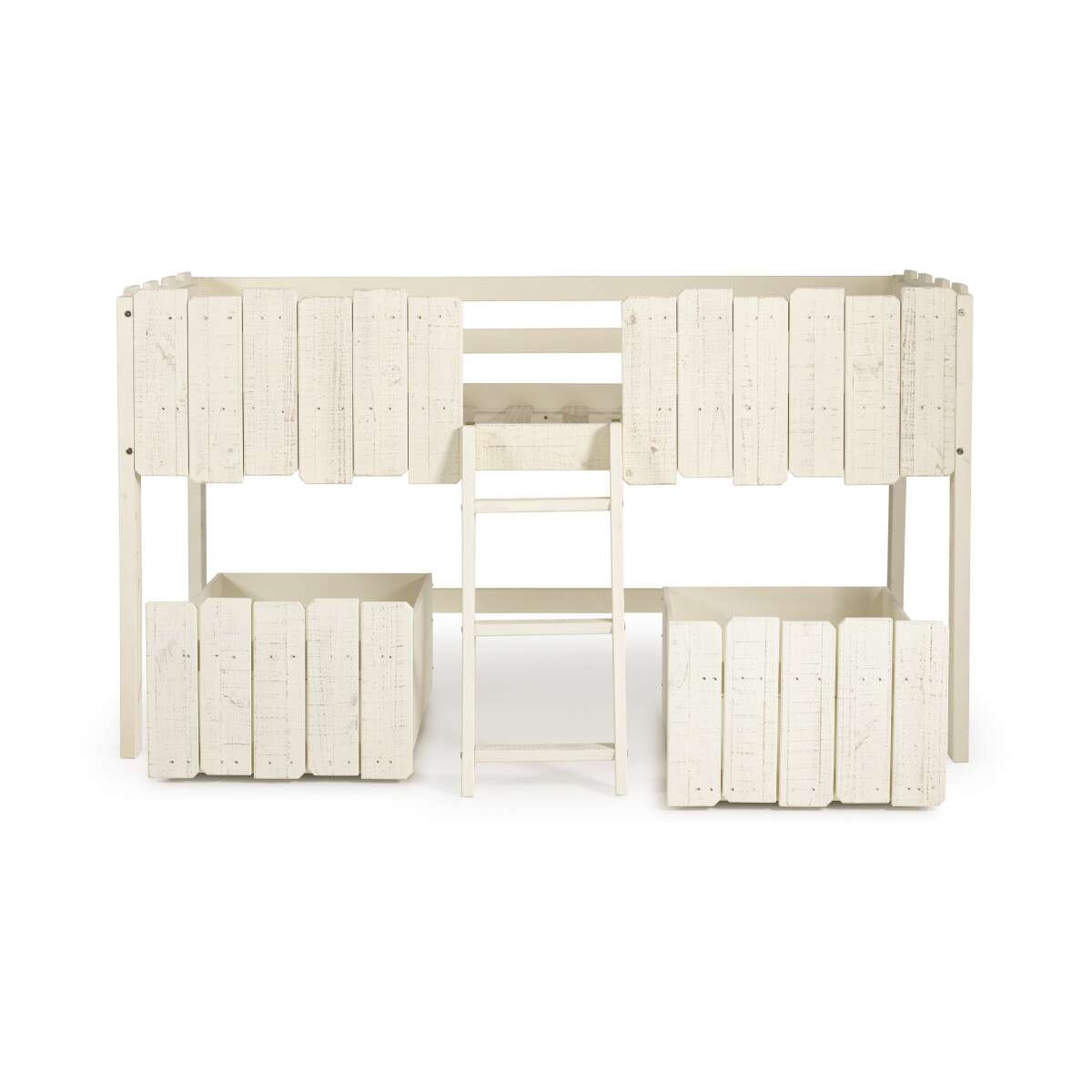 TWIN PICKET FENCE LOW LOFT W/DRAWERS RUSTIC SAND