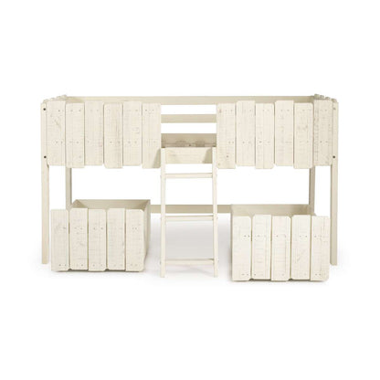 TWIN PICKET FENCE LOW LOFT W/DRAWERS RUSTIC SAND