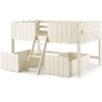 TWIN PICKET FENCE LOW LOFT W/DRAWERS RUSTIC SAND