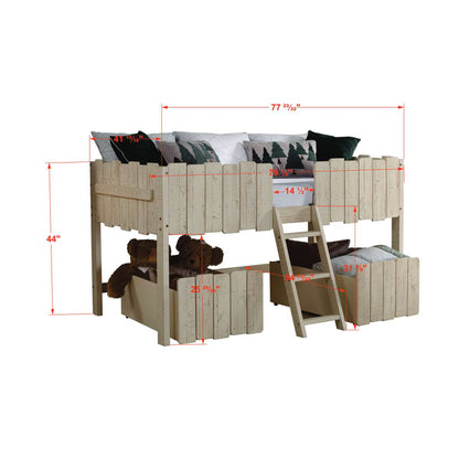 TWIN PICKET FENCE LOW LOFT W/DRAWERS RUSTIC SAND