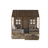 TWIN FRONT PORCH LOW LOFT IN RUSTIC DRIFTWOOD FINISH W/DUAL UNDERBED DRAWERS