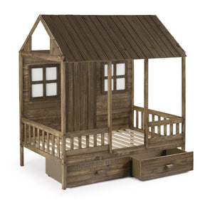 TWIN FRONT PORCH LOW LOFT IN RUSTIC DRIFTWOOD FINISH W/DUAL UNDERBED DRAWERS