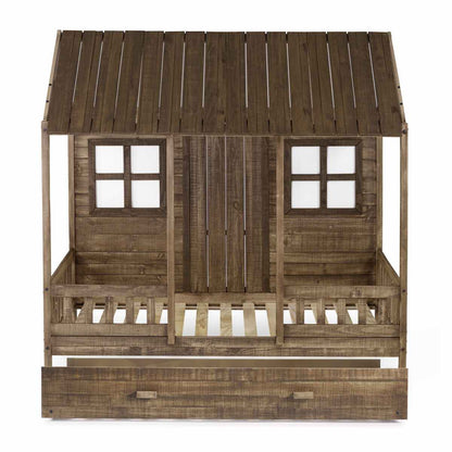 TWIN FRONT PORCH LOW LOFT IN RUSTIC DRIFTWOOD FINISH W/TWIN TRUNDLE BED