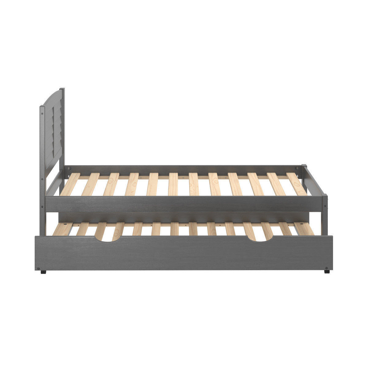 TWIN LOUVER BED WITH TRUNDLE BED ANTIQUE GREY