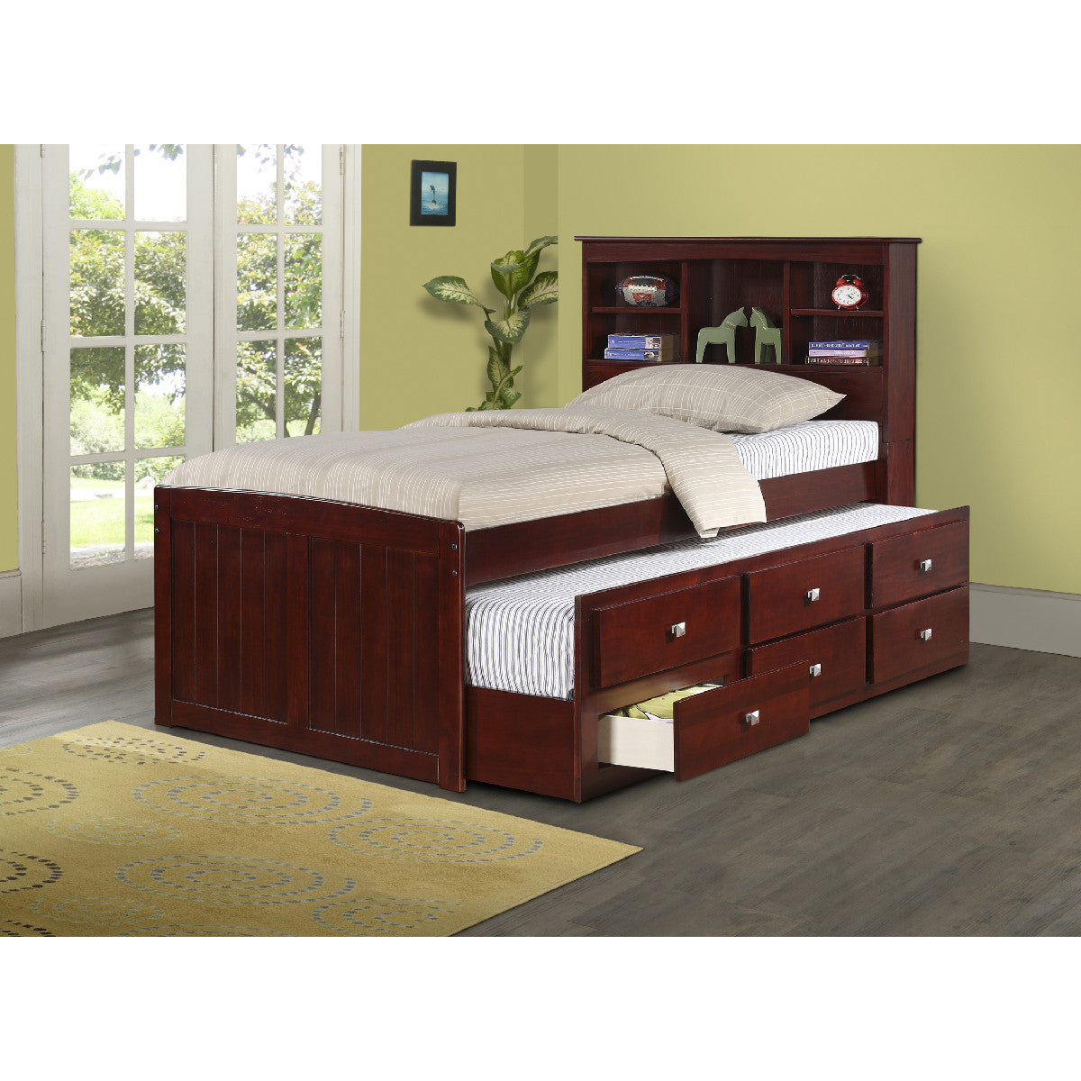 BOOKCASE CAPTAINS TRUNDLE BED TWIN CAPPUCCINO