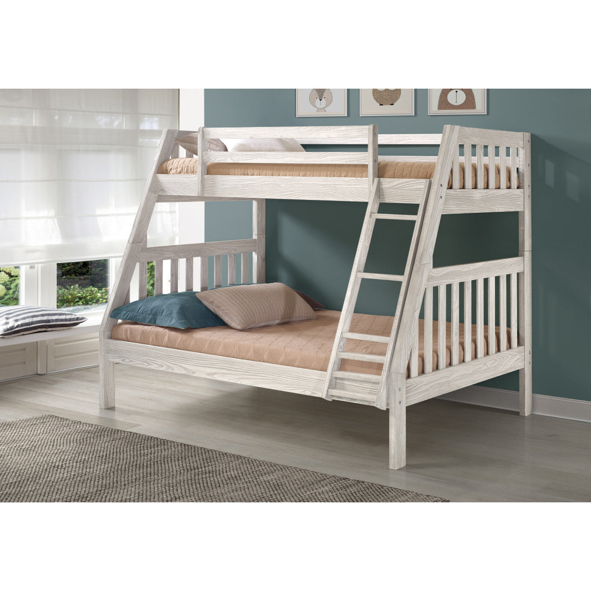 TWIN/FULL PRINCETON STAIRWAY BUNK BED WITH EXT KIT WITH DUAL UNDER BED DRAWERS SLATE GREY