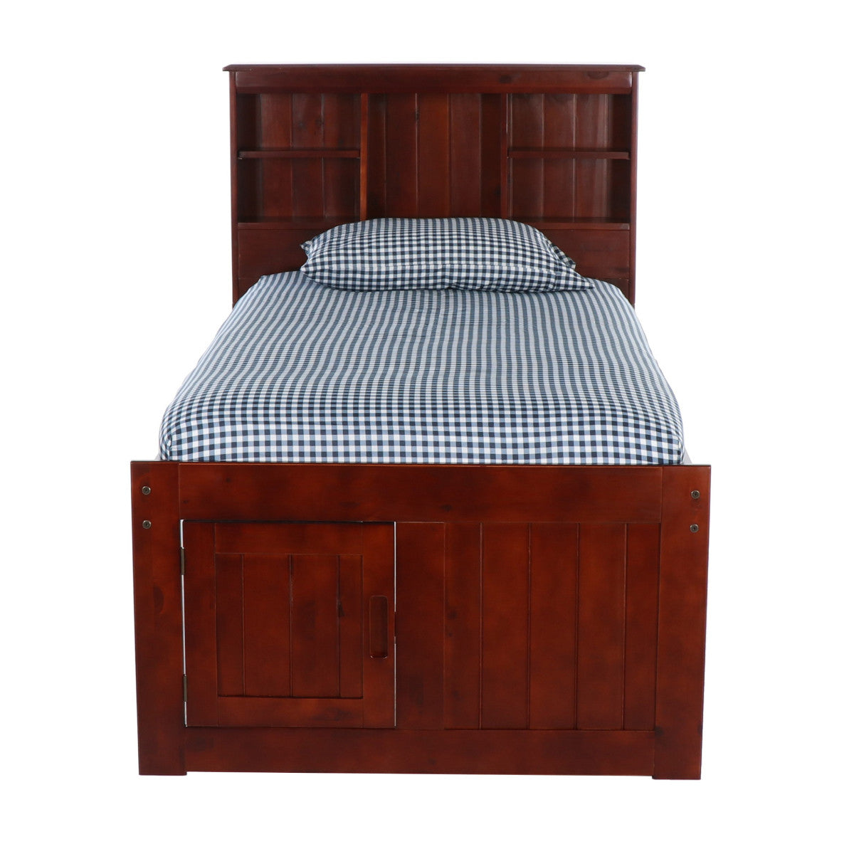TWIN BOOKCASE BED WITH 6 DRAWER UNDER BED STORAGE IN MERLOT FINISH