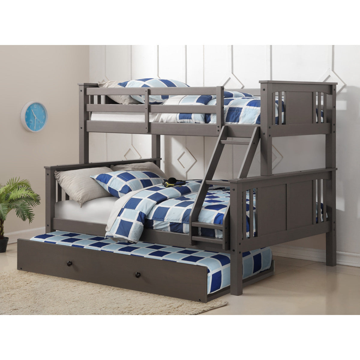 TWIN/FULL PRINCETON BUNK BED WITH TRUNDLE BED SLATE GREY