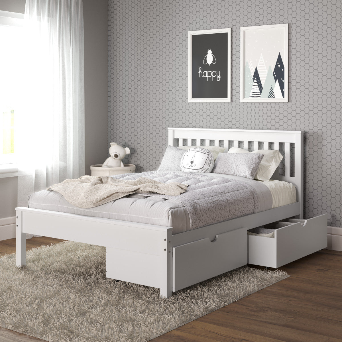 FULL CONTEMPO BED WITH DUAL UNDER BED DRAWERS WHITE FINISH