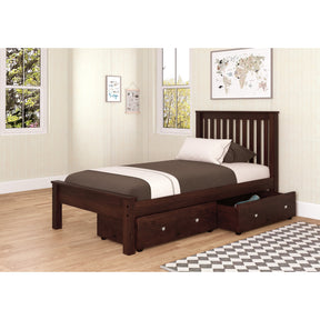 TWIN CONTEMPO BED DUAL UNDER BED DRAWERS DARK CAPPUCCINO FINISH
