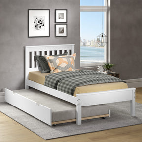 TWIN CONTEMPO BED WITH TWIN TRUNDLE BED WHITE FINISH