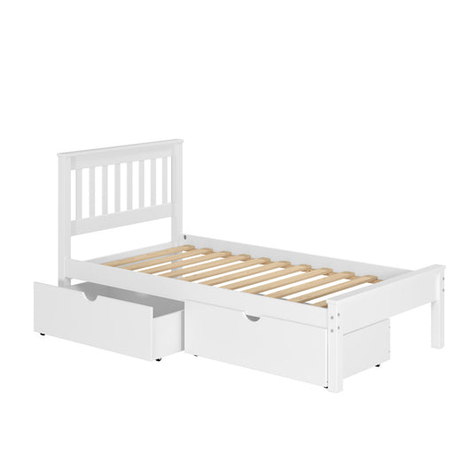 TWIN CONTEMPO BED DUAL UNDER BED DRAWERS WHITE FINISH