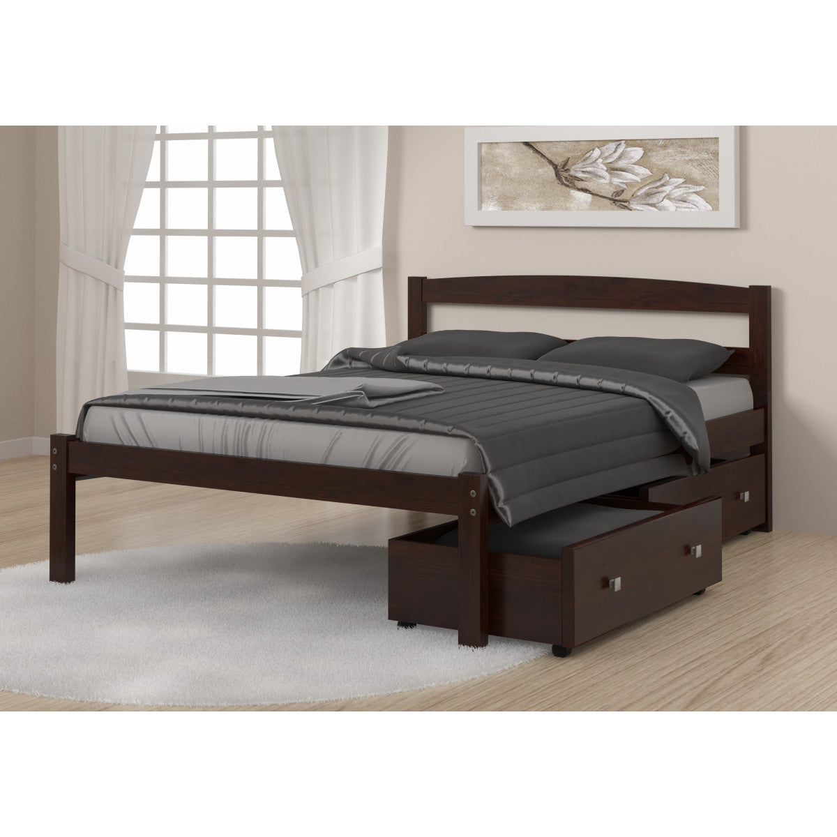 FULL ECONO BED WITH DUAL UNDER BED DRAWERS DARK CAPPUCCINO FINISH