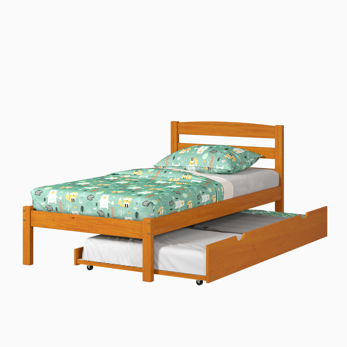 TWIN ECONO BED WITH TRUNDLE BED HONEY FINISH