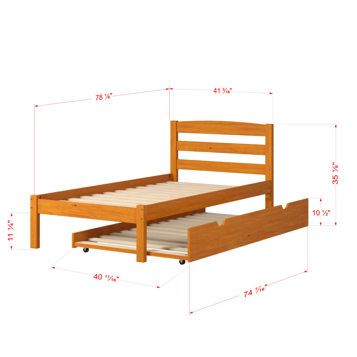 TWIN ECONO BED WITH TRUNDLE BED HONEY FINISH