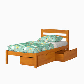 TWIN ECONO BED WITH DUAL UNDER BED DRAWERS LIGHT HONEY FINISH