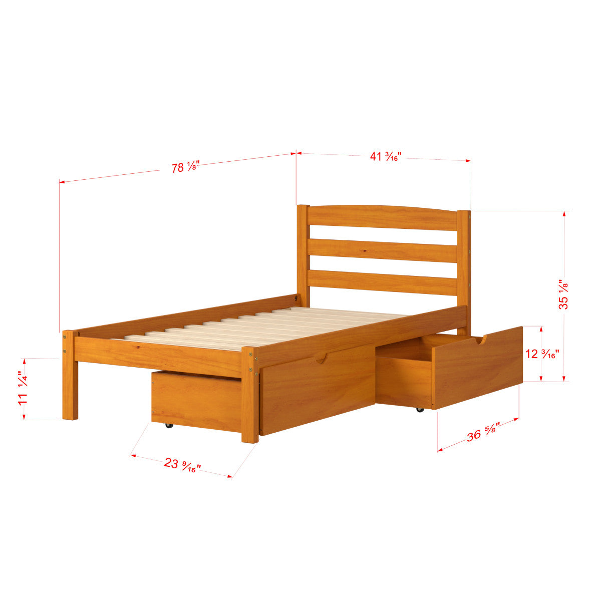 TWIN ECONO BED WITH DUAL UNDER BED DRAWERS LIGHT HONEY FINISH