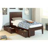 TWIN PANEL BED WITH DUAL UNDER BED DRAWERS CAPPUCCINO FINISH