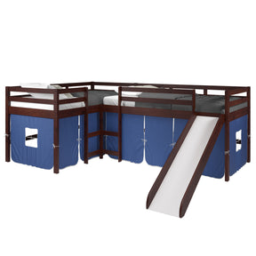DONCO 760 DOUBLE TWIN L-LOFT BED IN DARK CAPPUCCINO FINISH W/BLUE TENT KIT