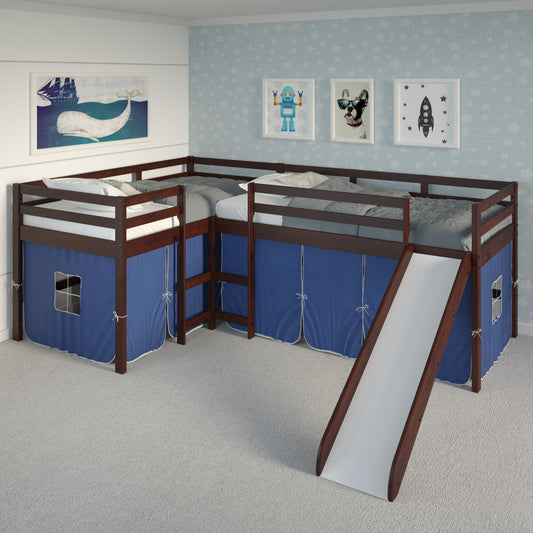 DONCO 760 DOUBLE TWIN L-LOFT BED IN DARK CAPPUCCINO FINISH W/BLUE TENT KIT
