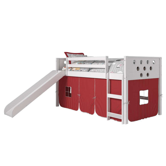 TWIN CIRCLES LOW LOFT W/SLIDE & RED TENT KIT IN WHITE FINISH