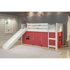 TWIN CIRCLES LOW LOFT W/SLIDE & RED TENT KIT IN WHITE FINISH