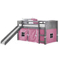 TWIN LOUVER LOW LOFT W/SLIDE & PINK TENT KIT IN ANTIQUE GREY FINISH