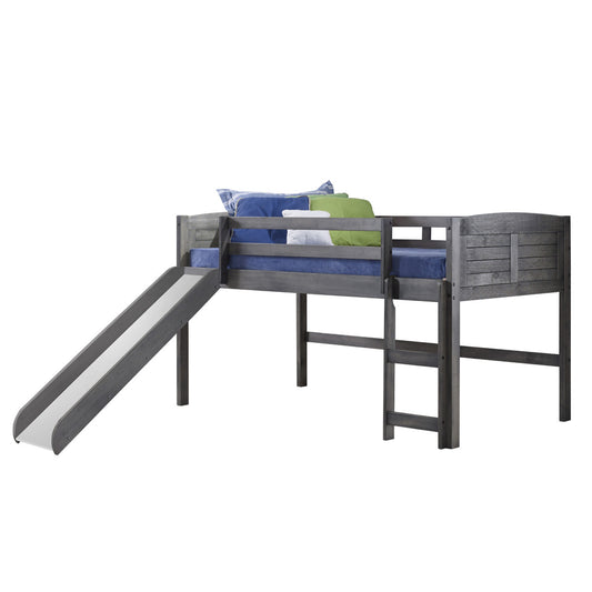 TWIN LOUVER LOW LOFT W/SLIDE ANTIQUE GREY