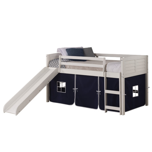 TWIN LOUVER LOW LOFT WHITE W/BLUE TENT & SLIDE