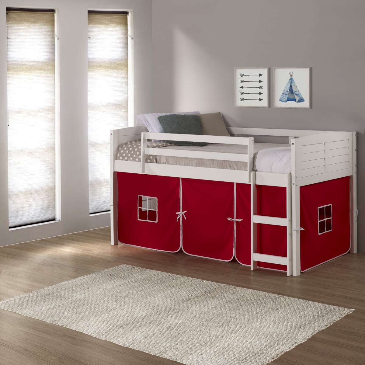 TWIN LOUVER LOW LOFT WHITE W/RED TENT