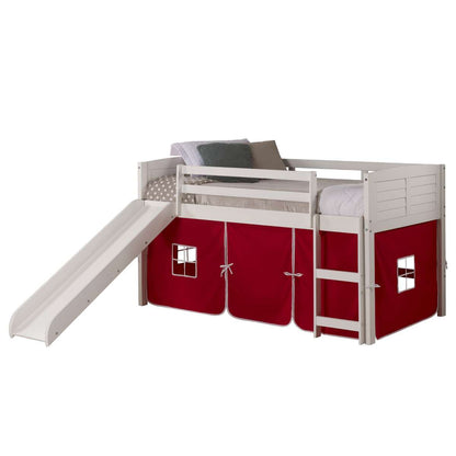 TWIN LOUVER LOW LOFT WHITE W/RED TENT & SLIDE