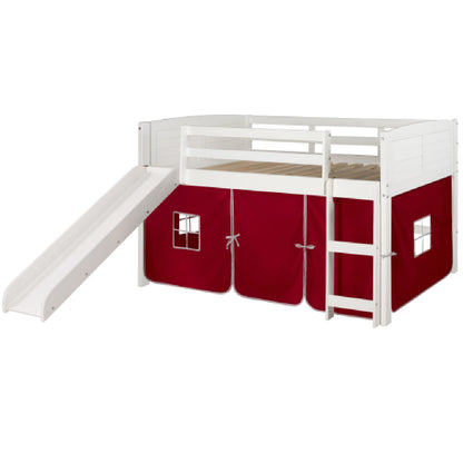 TWIN LOUVER LOW LOFT WHITE W/RED TENT & SLIDE