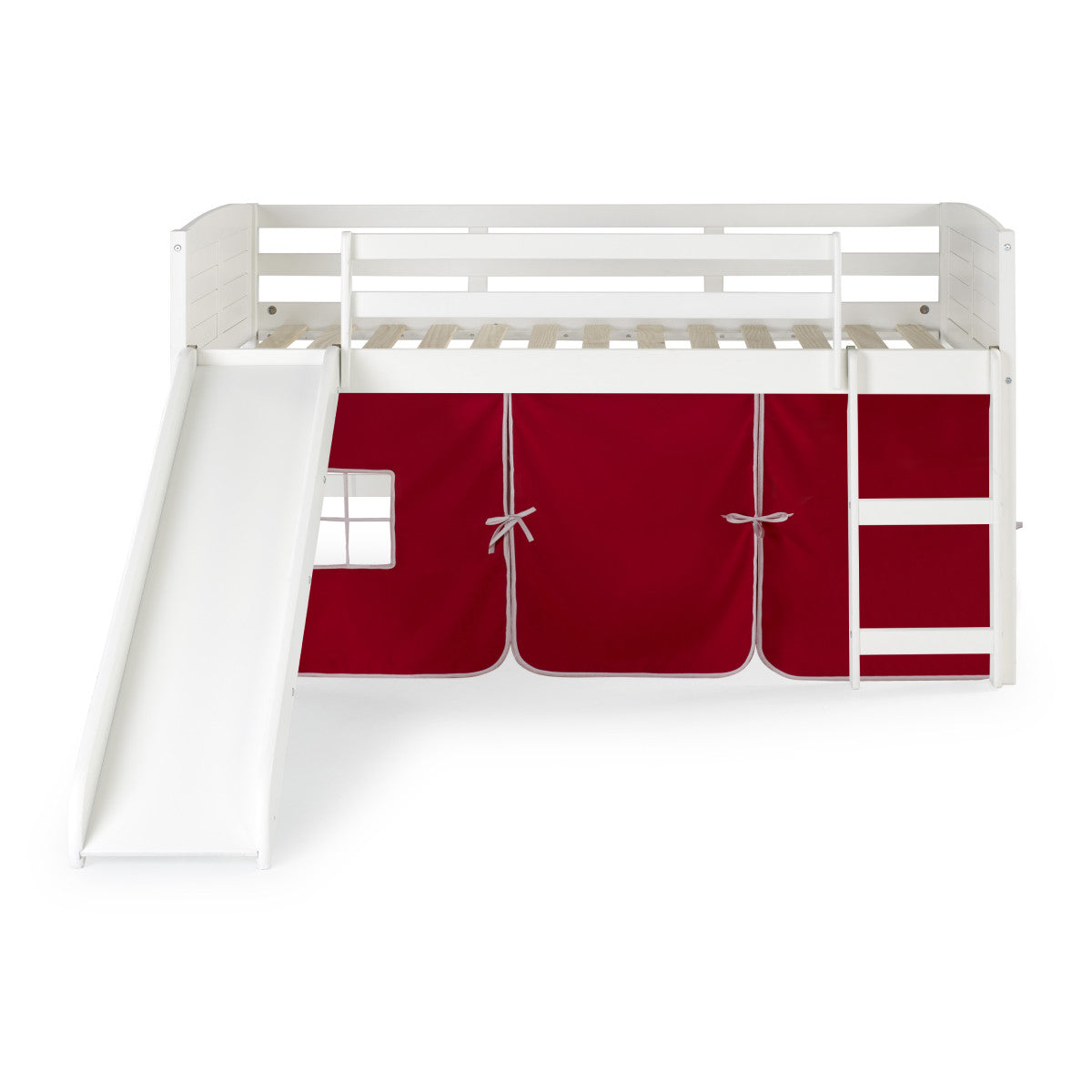 TWIN LOUVER LOW LOFT WHITE W/RED TENT & SLIDE