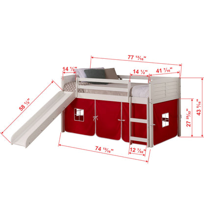 TWIN LOUVER LOW LOFT WHITE W/RED TENT & SLIDE
