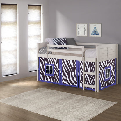 TWIN LOUVER LOW LOFT WHITE W/ZEBRA TENT