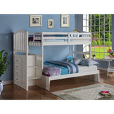 TWIN/FULL ARCH MISSION STAIRWAY BUNK BED WITH FULL EXT KIT WHITE FINISH