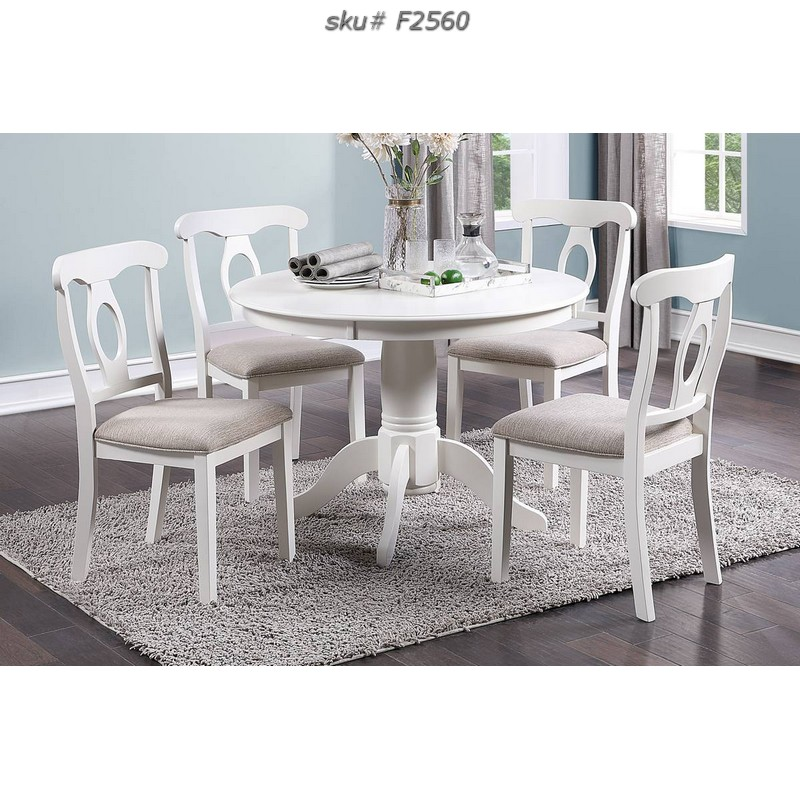 F2560 Cat.23.P131-|5PCS DINING SET (ROUNG TABLE+4 CHAIRS) WHITE