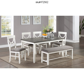 F2562 Cat.23.P139-|6PCS DINNING SET (TABLE+4 CHAIRS+BENCH) WHITE